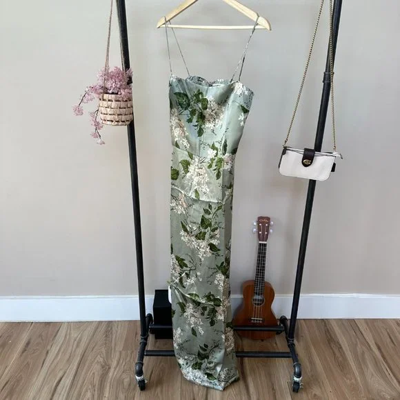 Reformation Frankie Silk Dress in Tea Garden